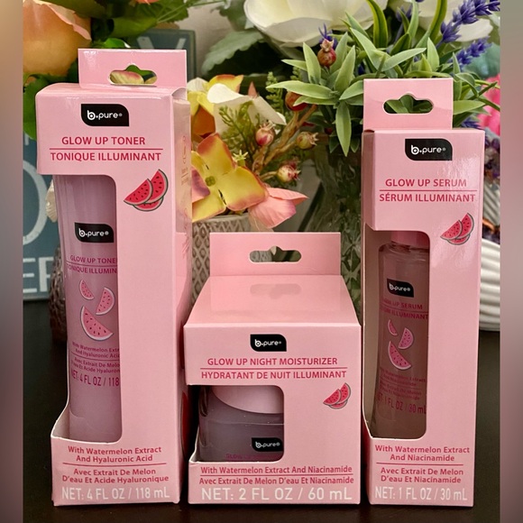 🆕🍉 B•PURE “GLOW UP” WATERMELON SKIN CARE COLLECTION. BRAND NEW. FULL SIZES. - Picture 1 of 12